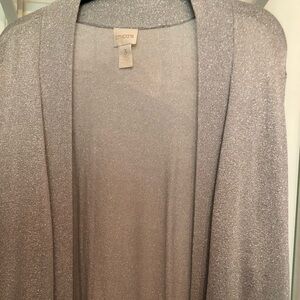 Chico’s Metallic Silver Long Open Cardigan Size 3 (14-16)